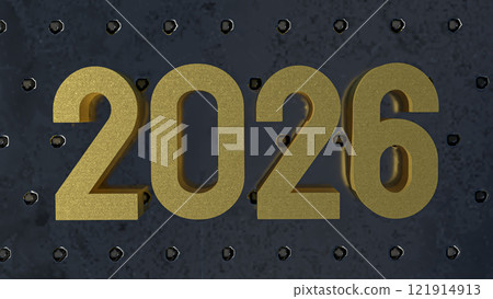 The Gold 2026 on metal plate for Background concept 3d rendering. The Gold 2026 on metal plate for Background concept 3d rendering. 121914913