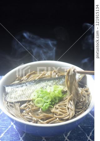 Steaming bowl of herring soba noodles 121915134