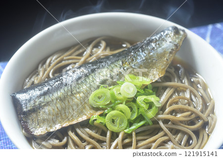 Steaming herring soba noodles in a bowl Steaming herring soba noodles in a bowl 121915141