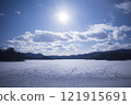 Scenery of frozen lake and blue sky at Onuma, Hokkaido 121915691