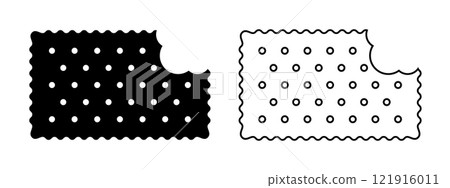 Bitten rectangular cracker silhouette and outline icon. Biscuit cookie in rectangle shape. Popular crunchy snack isolated on white background. Vector graphic illustration 121916011