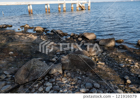 Sakamoto Castle: Stone walls submerged in Lake Biwa 121916079