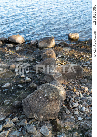 Sakamoto Castle: Stone walls submerged in Lake Biwa 121916080