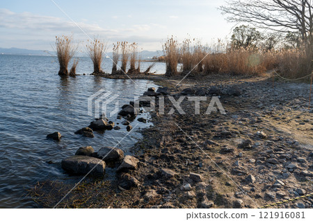 Sakamoto Castle: Stone walls submerged in Lake Biwa Sakamoto Castle: Stone walls submerged in Lake Biwa 121916081