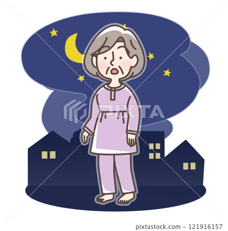 An old lady going out late at night 121916157