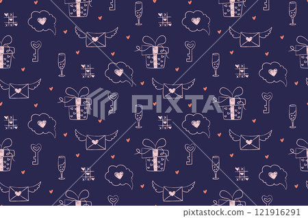 Valentine's day doodle seamless pattern 121916291