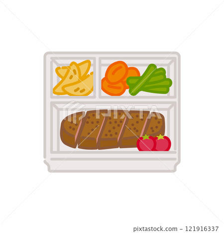 簡單可愛的便當圖示：牛排便當 121916337