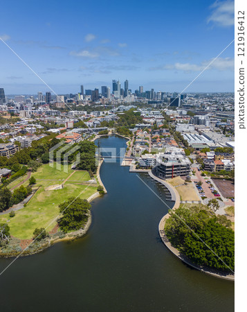 Vertical aerial video Perth CBD in Australia 121916412