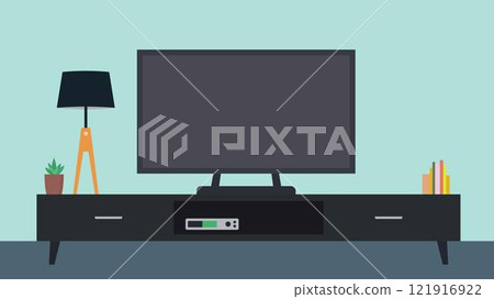 Modern Digital Television on Table in the Living Room at Home Modern Digital Television on Table in the Living Room at Home 121916922