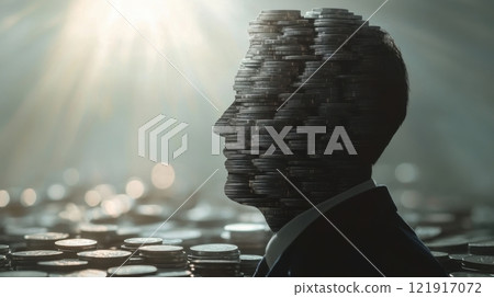 A man's face is made of coins 121917072