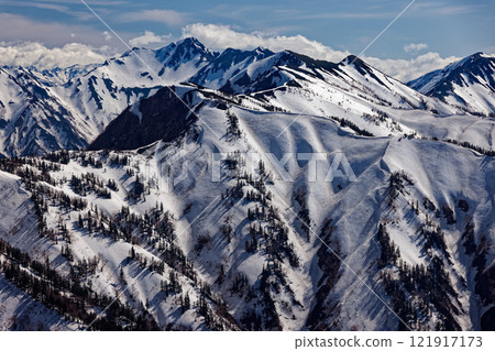 從北阿爾卑斯山比池附近看到的張之木山的山脊線 121917173