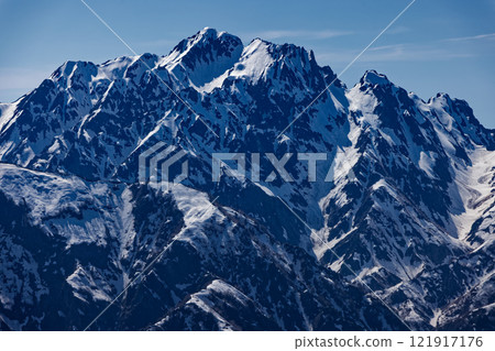 從北阿爾卑斯冷池附近看到殘雪的劍岳 121917176