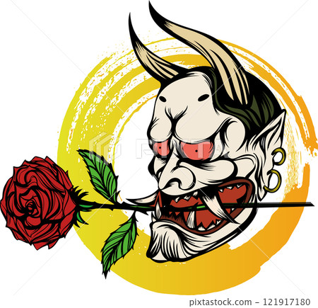 手繪般若和玫瑰部落紋身風格標記 121917180