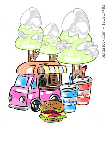 Food truck in the middle of winter 121917483