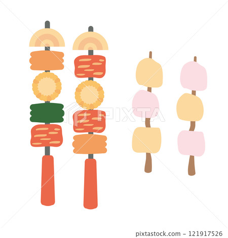 串燒烤食品和棉花糖的插圖 串燒烤食品和棉花糖的插圖 121917526