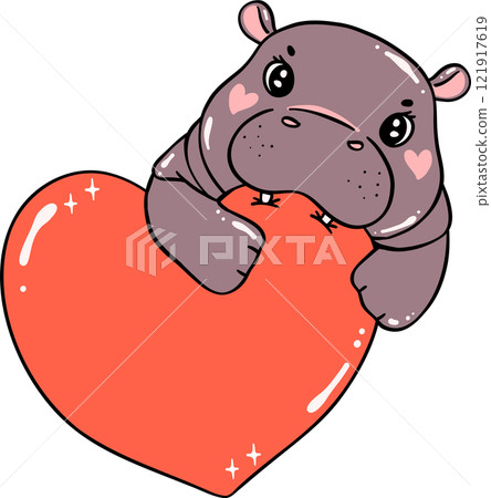 Adorable Valentine Pygmy Hippo bites heart Adorable Valentine Pygmy Hippo bites heart 121917619