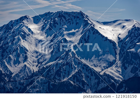 Snow-covered Mt. Tateyama seen from the Hiyaike Pond in the Northern Alps 121918150