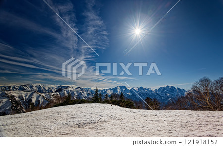 從北阿爾卑斯山、冷池、立山連峰、張之木山、蓮華山附近看到的午後的陽光和劍。 121918152