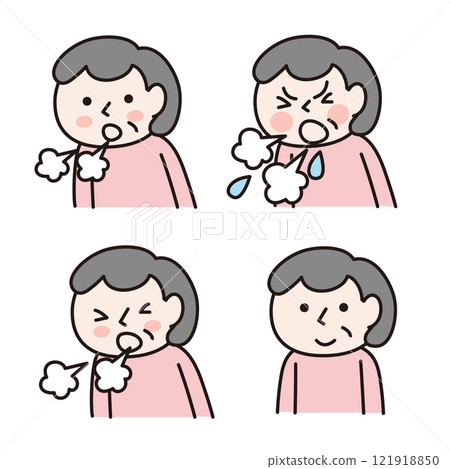 Coughing elderly woman (upper body): Illustration material 121918850