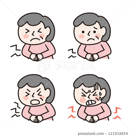 Elderly woman having stomach pain (upper body): Illustration material 121918854