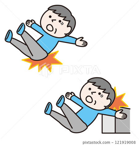 向後摔倒受傷的老人(全身):插畫素材 向後摔倒受傷的老人(全身):插畫素材 121919008
