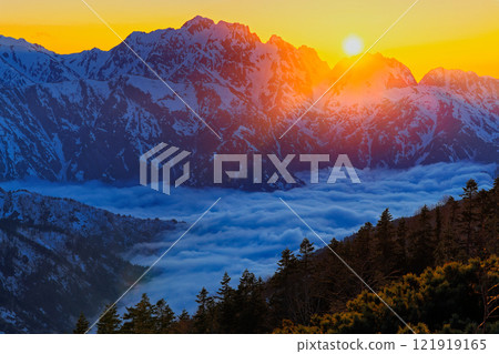 從北阿爾卑斯比池附近看到的劍岳日落 121919165