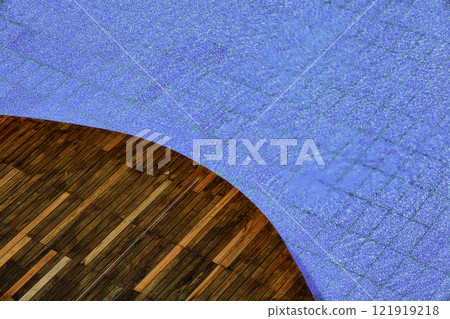 Wooden floor by the swimming pool 121919218