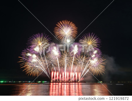 International firework festival Pattaya, Thailand. Beautiful fireworks festival light up the sky during the night. Fireworks Show. 121919872