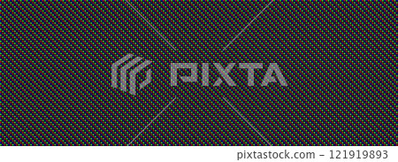 RGB pixel seamless pattern. Repeating LED screen background. LCD display circle dots wallpaper. Red Green Blue pixelated monitor texture. Repeated crt display backdrop. Vector 121919893