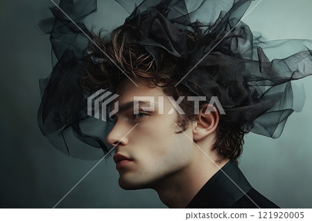 Close-up portrait of a handsome young man. Men's beauty, fashion. Studio shot. 121920005