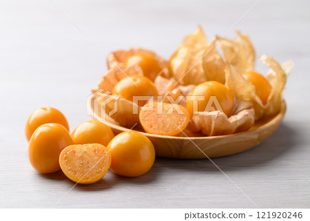 Cape gooseberry, Golden berry (Physalis peruviana) on white background, Healthy fruit 121920246