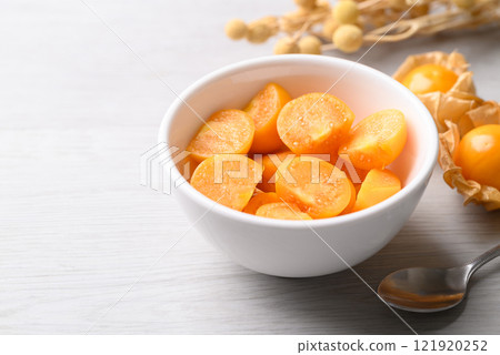 Fresh Cape gooseberry or Golden berry (Physalis peruviana) in bowl ready to eating, Healthy fruit 121920252
