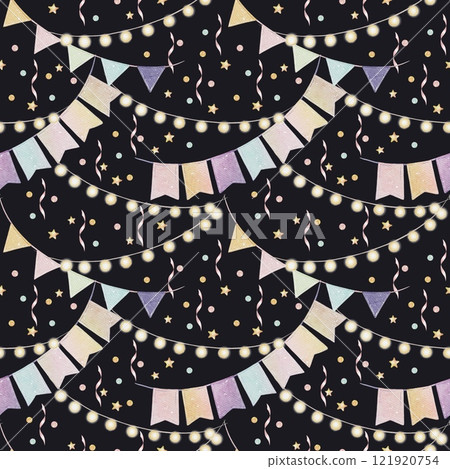 Seamless pattern of festive flags and garlands in watercolor Seamless pattern of festive flags and garlands in watercolor 121920754