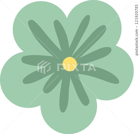 Green stylized flower with yellow center and rounded petals is blooming, representing nature, growth, and beauty, perfect for designs related to spring, summer, or floral themes Green stylized flower with yellow center and rounded petals is blooming, representing nature, growth, and beauty, perfect for designs related to spring, summer, or floral themes 121920785