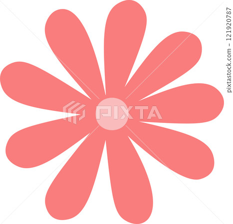 Illustration featuring a vibrant pink daisy flower with rounded petals, blooming against a clean white background, embodying a simple and minimalist design that evokes beauty and elegance Illustration featuring a vibrant pink daisy flower with rounded petals, blooming against a clean white background, embodying a simple and minimalist design that evokes beauty and elegance 121920787