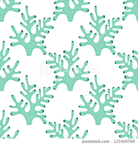 Marine pattern with turquoise azure corals, sea ocean bottom, marine fauna, World Ocean Day. Marine pattern with turquoise azure corals, sea ocean bottom, marine fauna, World Ocean Day. 121920789