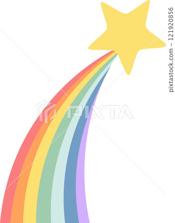Colorful rainbow forming a shooting star trail with a yellow star on white background, simple and joyful vector illustration for kids projects Colorful rainbow forming a shooting star trail with a yellow star on white background, simple and joyful vector illustration for kids projects 121920856