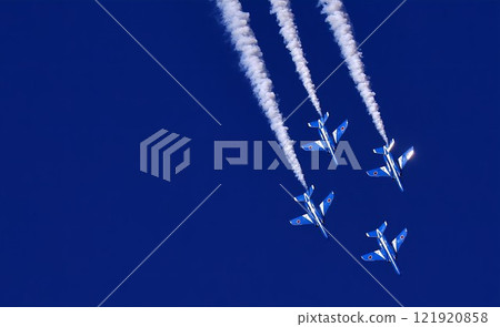 Blue Impulse flying through the blue sky Blue Impulse flying through the blue sky 121920858