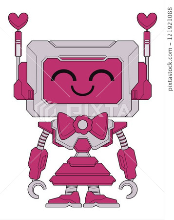 Robot girl character pink color smiling expression colorful cyber futuristic technology artificial intelligence machine cyborg modern design character icon Robot girl character pink color smiling expression colorful cyber futuristic technology artificial intelligence machine cyborg modern design character icon 121921088