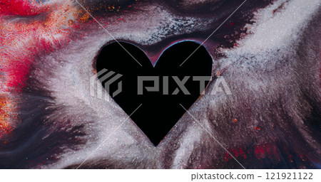 Love heart. Paint affection shape. Defocused white crimson multicolor black frame ink texture on abstract art romantic background. Love heart. Paint affection shape. Defocused white crimson multicolor black frame ink texture on abstract art romantic background. 121921122