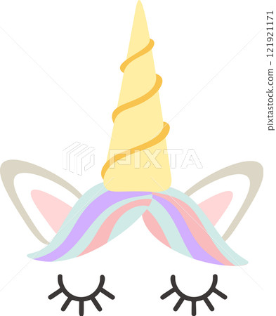 Adorable unicorn face featuring closed eyes, a pastel colored mane flowing gracefully, pointed ears perked up, and a spiraled horn, creating a sweet, dreamy design full of whimsy Adorable unicorn face featuring closed eyes, a pastel colored mane flowing gracefully, pointed ears perked up, and a spiraled horn, creating a sweet, dreamy design full of whimsy 121921171