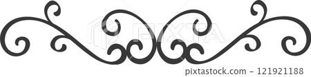 Elegant swirl forming a decorative vintage ornament with curls and flourishes, ideal for borders, frames, and dividers, adding a touch of classic style to designs Elegant swirl forming a decorative vintage ornament with curls and flourishes, ideal for borders, frames, and dividers, adding a touch of classic style to designs 121921188