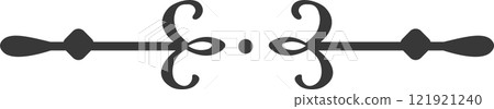 Horizontal calligraphic divider featuring decorative swirls and dots, connecting two stylized tear shaped ends, creating a visually appealing separation element 121921240