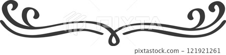 Horizontal double line separator with elegant swirls at the ends and a decorative loop in the middle, perfect for dividing sections in a design layout 121921261