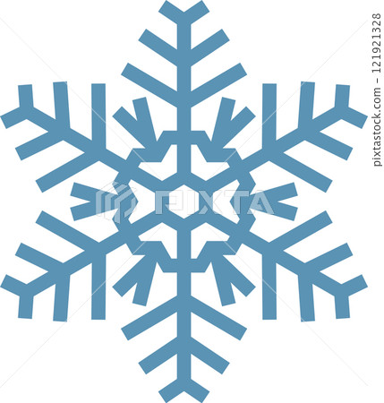Simple light blue snowflake icon isolated on white background representing winter, christmas, cold weather and frozen water, ideal for festive projects 121921328