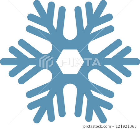 Light blue snowflake icon isolated on a white background, symbolizing winter and the holiday season, evoking feelings of cold temperatures, ice, and snow 121921363
