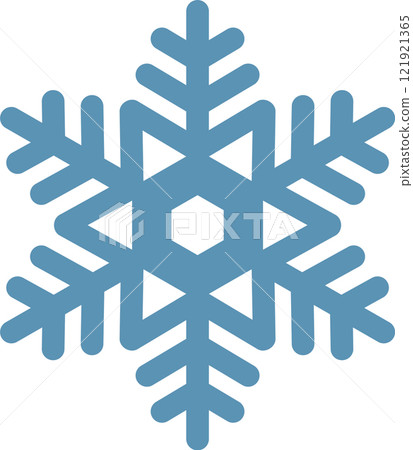 Geometric and stylized blue snowflake resting on a white background. Symbolizing the essence of winter. Christmas celebrations. New Year s Eve festivities. And the chill of ice and cold temperatures 121921365