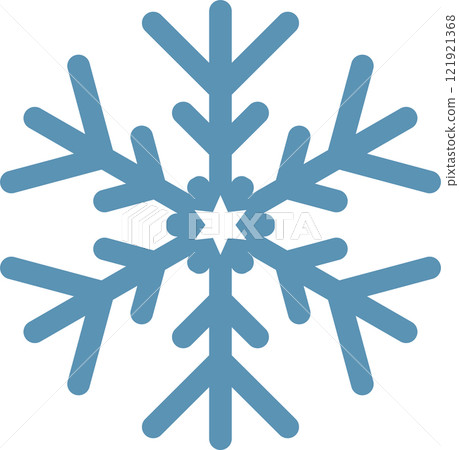 Stylized six pointed snowflake featuring rounded tips and a star shaped center, evoking feelings of winter chill and the enchanting spirit of the festive holiday season Stylized six pointed snowflake featuring rounded tips and a star shaped center, evoking feelings of winter chill and the enchanting spirit of the festive holiday season 121921368