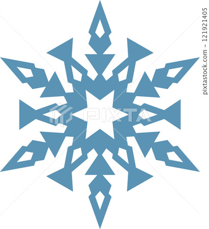 Stylized snowflake with sharp edges and a central star shape, evoking a winter atmosphere of cold and ice, perfect for Christmas and holiday projects 121921405