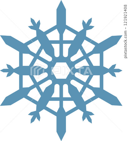 Complex snowflake with detailed geometric pattern radiating from the center, symbolizing winter, Christmas, frozen decoration and cold weather 121921408